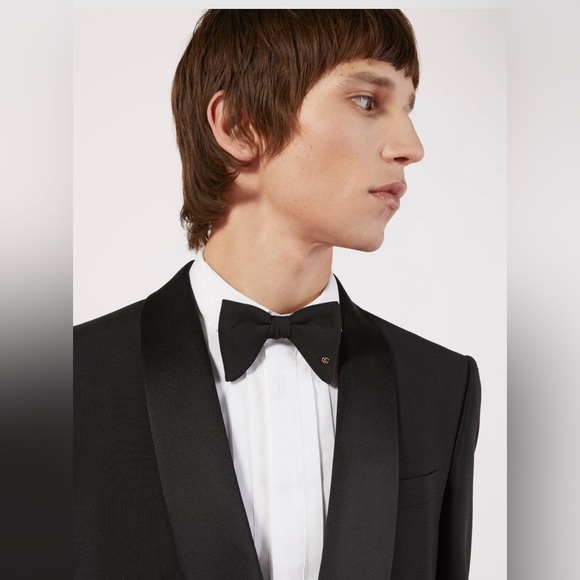 New Silk Gucci GG Jacquard Blue Bow Tie - Picture 6 of 10